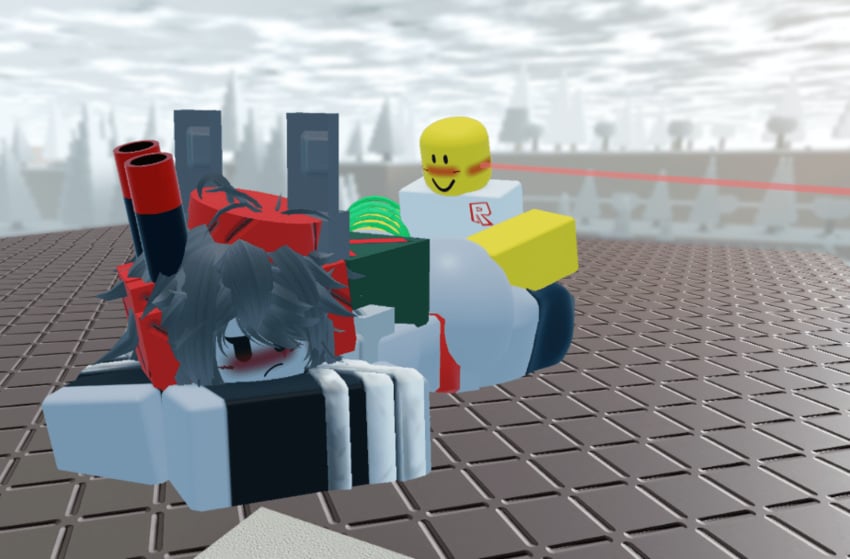 1girls 3d bandages blush cannon_(combat_initiation) combat_initiation dark_grey_hair female first_porn_of_character grey_body grey_hair grey_skin roblox roblox_game robloxian robloxified self_upload sex wompwompsad yellow_body yellow_skin