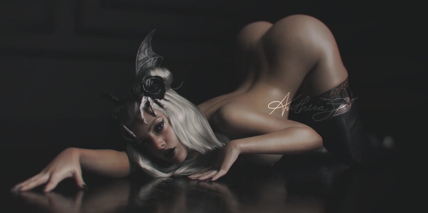 3d antheia3d dbd dead_by_daylight goth goth_girl nude nude_female sable_ward stockings tagme white_hair