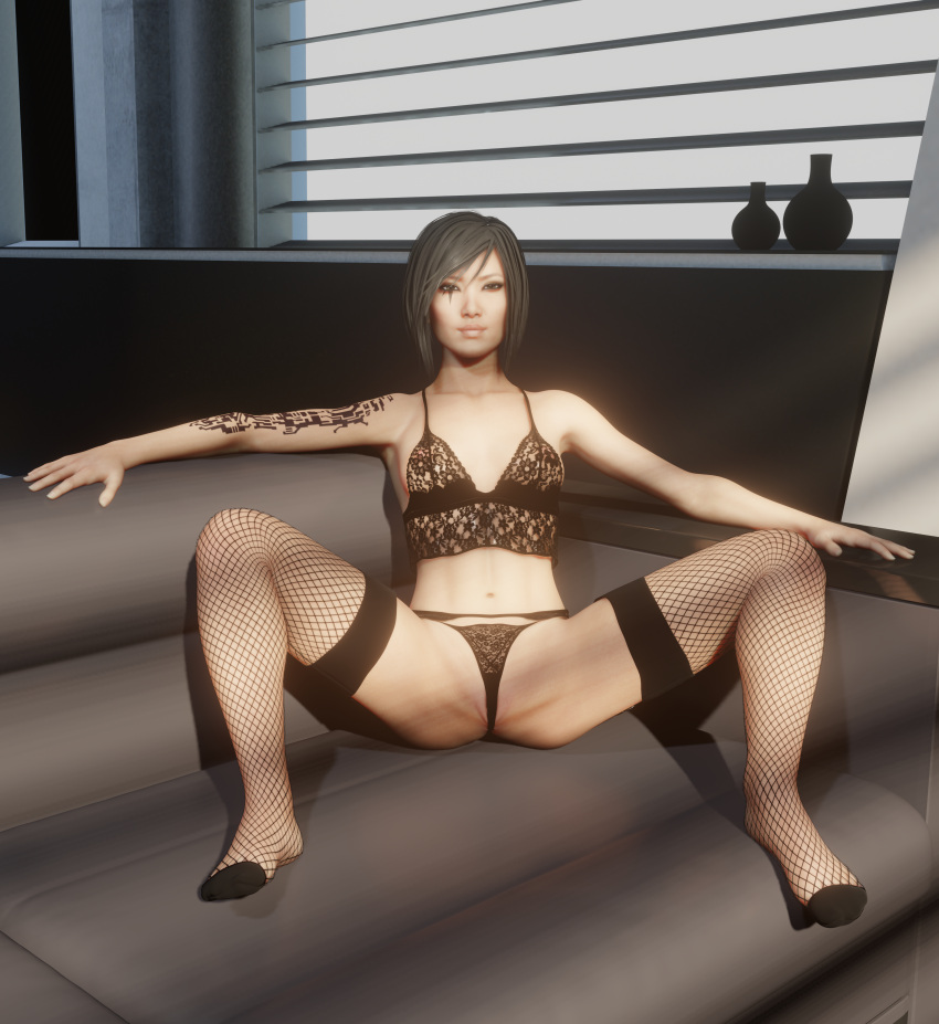 1girls 3d 3d_(artwork) abs asian asian_female black_hair breasts faith_connors faith_connors_(mirror's_edge_catalyst) female female_only general_lewd lingerie mirror's_edge mirror's_edge_catalyst pussy_peek solo tagme