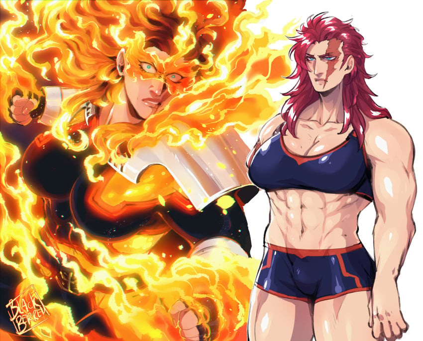 1girls abs blackberrehart blue_eyes burn_scar clothed clothed_female endeavor_(my_hero_academia) enji_todoroki female female_only fire flame genderbend genderswap genderswap_(mtf) long_hair muscle muscles muscular muscular_female my_hero_academia red_hair rule_63 scar scar_across_eye scar_on_face solo solo_female