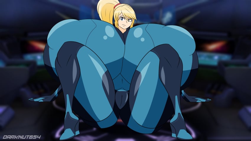 blonde_hair blue_eyes darknut654 hairband huge_breasts hyper_breasts indoors looking_at_viewer metroid mole nintendo samus_aran sitting sitting_down tagme