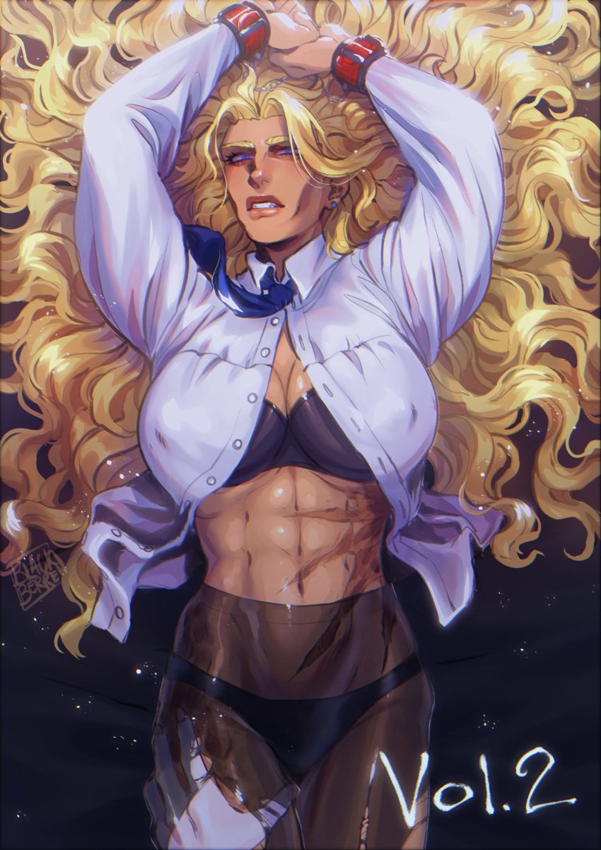 2girls abs all_for_one all_might blackberrehart blonde blonde_female blonde_hair blonde_hair_female blue_eyes captured captured_heroine chained chained_wrists chains clothed clothed_female cover cover_page crossgender female female_only genderbend genderswap genderswap_(mtf) heroine heroine_in_trouble leggings long_hair multiple_females multiple_girls muscle muscles muscular muscular_female my_hero_academia panties restrained restrained_wrists rule_63 torn_leggings toshinori_yagi underwear villainess