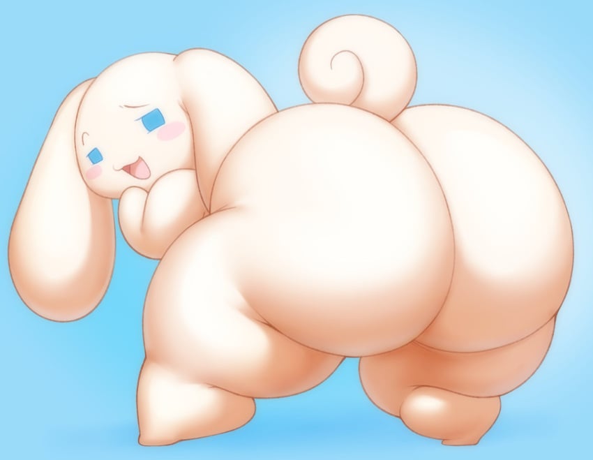 baal0505 big_butt blue_eyes canine canine cinnamon_(cinnamoroll) cinnamoroll cinnamoroll_(series) curled_tail large_ass long_ears off_model white_fur