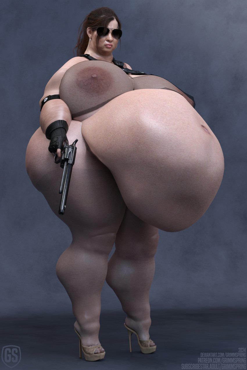 1girls 3d bbw belly big_belly big_breasts breasts capcom claire_redfield fat female female_only glasses grimmspring gun high_heels huge_belly huge_breasts hyper morbidly_obese nipples obese overweight overweight_female platform_heels resident_evil solo sunglasses