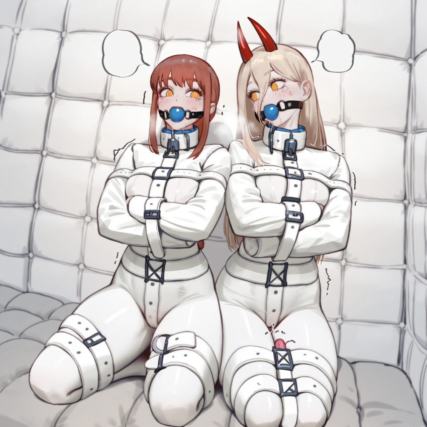 2girls ai_generated akantor28_(generator) asylum ball_gag bdsm blonde_female blonde_hair blonde_hair_female blush bondage chainsaw_man clothed clothed_female female female_only gag gagged makima_(chainsaw_man) multiple_females multiple_girls power_(chainsaw_man) red_hair restrained sex_toy short_hair spiral_eyes straitjacket tears vibrator yellow_eyes