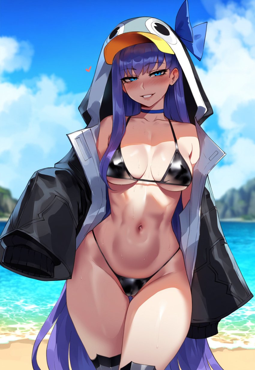 1girls ai_generated alternate_breast_size artstyle_imitation beach bikini blue_eyes breasts fate/grand_order fate_(series) female floox high_resolution large_breasts light-skinned_female light_skin long_hair meltryllis meltryllis_(swimsuit_lancer)_(fate) naughty_face outdoors purple_hair smile stable_diffusion thiccwithaq_(ai_style) thick_thighs wide_hips