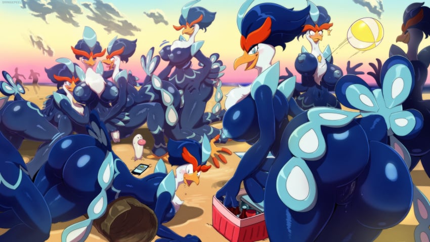 ass beach big_ass big_breasts bird bouncing_breasts dat_ass furry huge_ass orange-peel pokemon quaquaval vagina