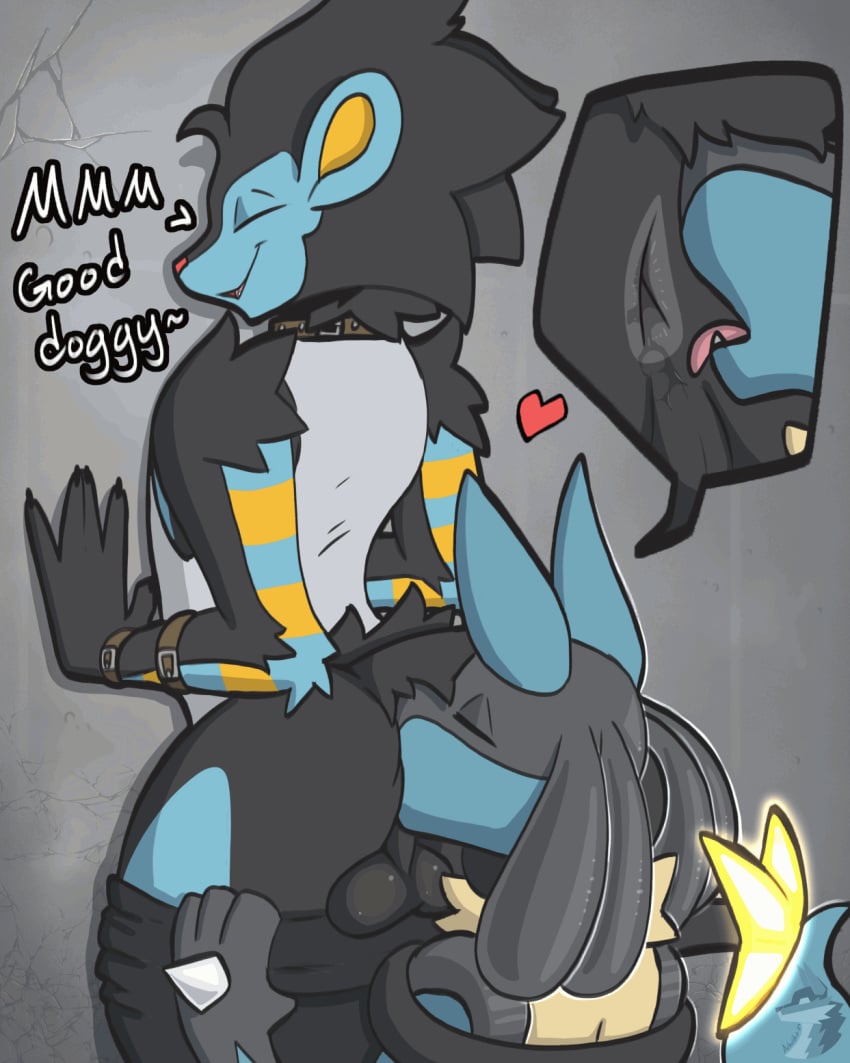 2024 anal animated anthro anthrofied arkailart backsack balls canid canine duo felid feline furry generation_4_pokemon genitals hi_res lucario luxray male male/male mammal nintendo oral pokemon pokemon_(species) rimming sex simple_background