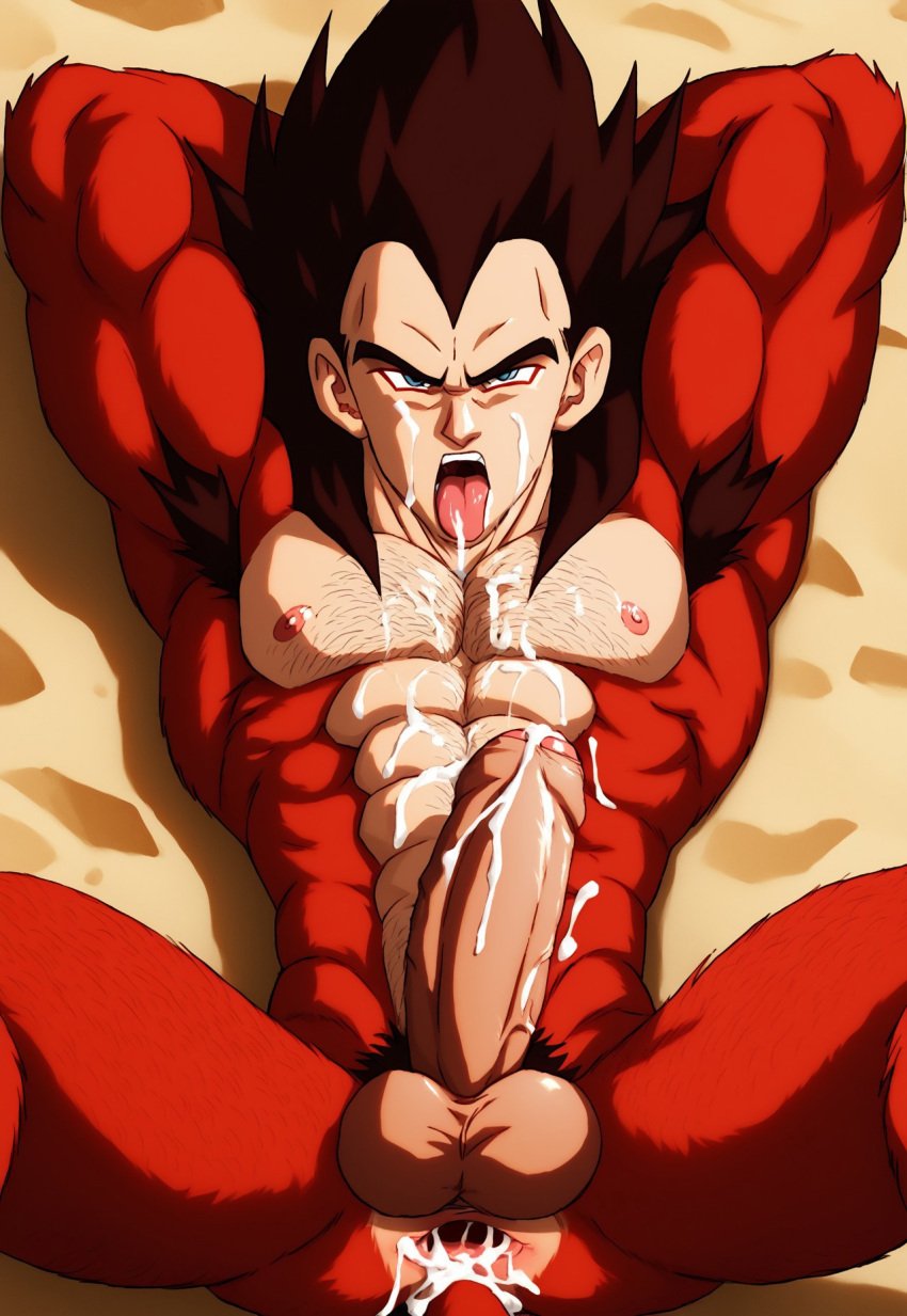 abs ai_generated armpit_hair balls bara biceps big_balls big_penis chest_hair dragon_ball dragon_ball_z gay ilovementits male male_only manly mature_male muscular nipples penis pubic_hair super_saiyan_4 thighs vegeta yaoi