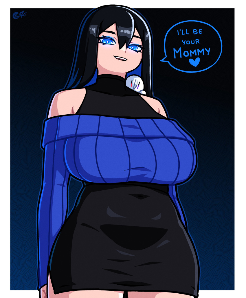 black_hair crim7x huge_breasts looking_at_viewer original_character thick_thighs