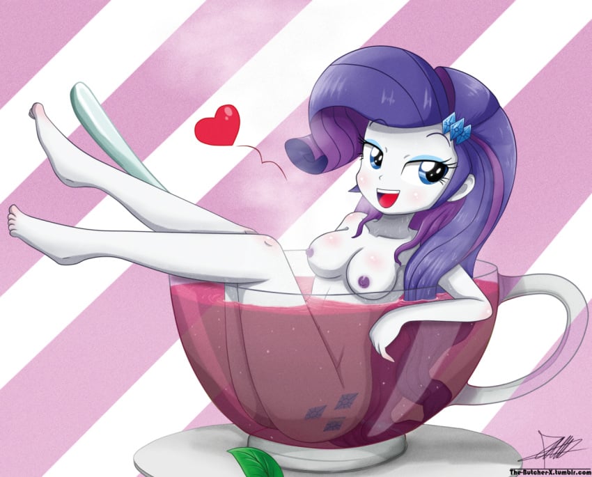 1girls blue_eyes breasts cutie_mark equestria_girls eyeshadow friendship_is_magic hair_ornament human humanized leaf makeup my_little_pony naughty_face nipples nude partially_submerged purple_hair rarity_(eg) smile smooth_skin spoken_heart spoon steam tea teacup the-butch-x the_butcher_(artist) very_long_hair voluptuous