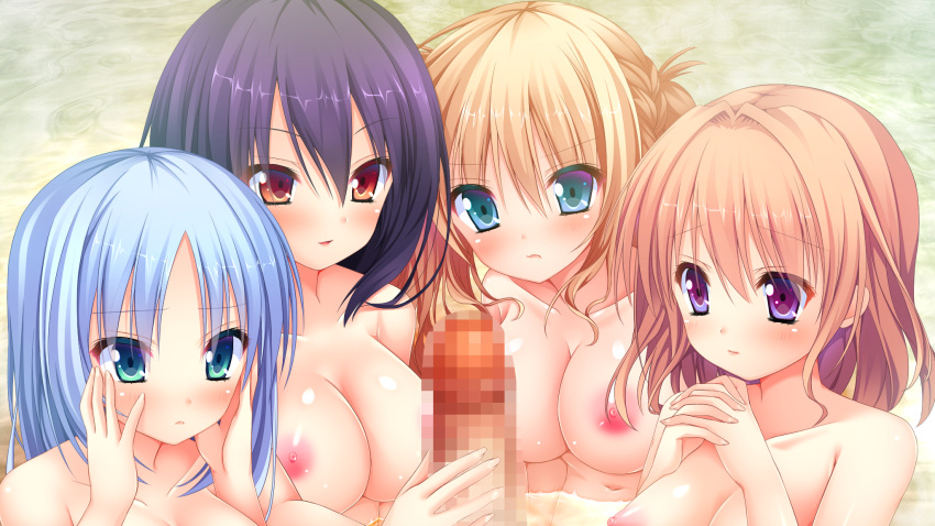 bath blush breasts censored chien game_cg group handjob miyauchi_airisu nipples nude penis shiwasu_horio sorimachi_yuriko suzuki_kasumi water yachigusa_nobara yakusoku_love_harem