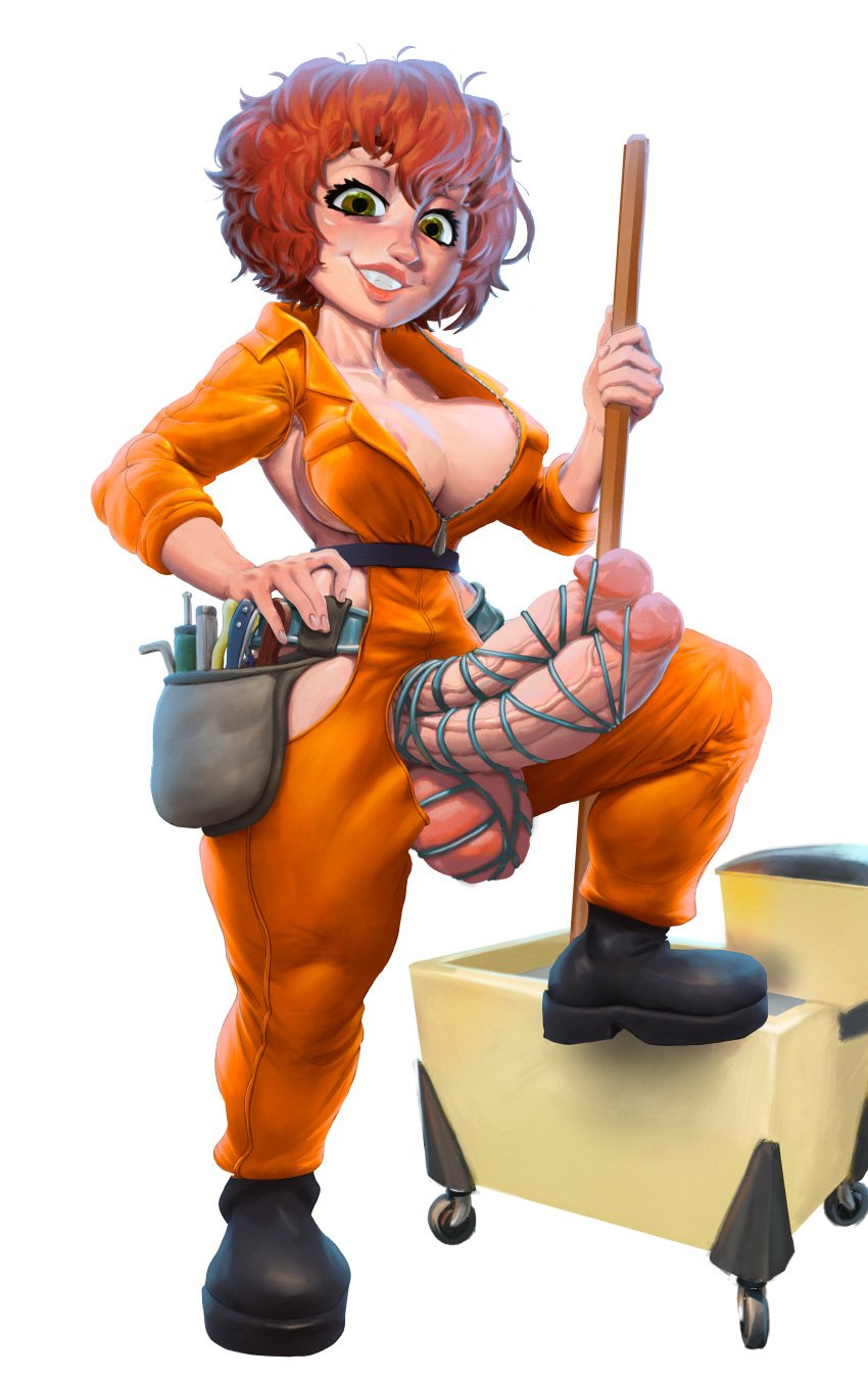 1futa alternate_version_available balls big_penis_in_chastity boots breasts cage caged caged_cock caged_dick caged_futa caged_penis chastity chastity_cage chastity_device clothed clothing cock cock_cage cocks commission diphallia diphallism footwear futa_focus futa_only futanari genitalwear green_eyes helen_cotts_(norwell_college) human intersex janitor jumpsuit mop mop_bucket morc_orc multi_genitalia multi_penis nipples norwell_college ooney101 pale_skin penis penis_cage penises red_hair redhair redheaded_futa shortstack solo solo_focus solo_futa