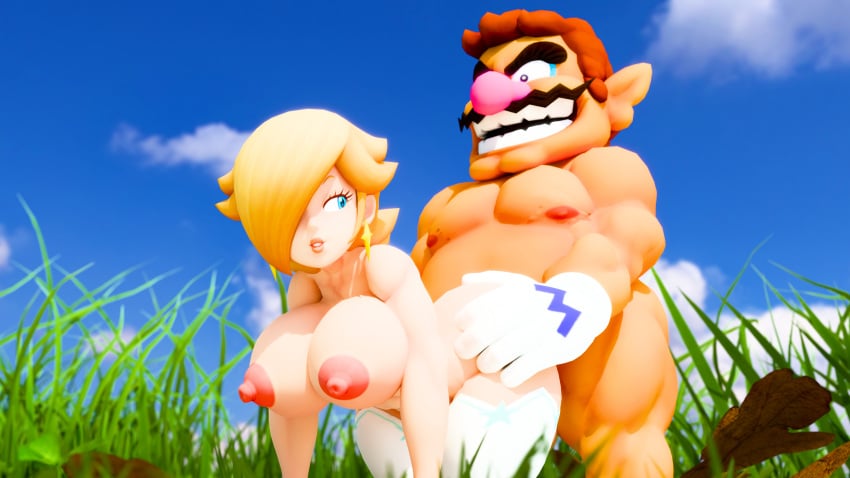 1boy 1girls 3d all_fours ass_grab belly big_belly blonde_hair blue_eyes blue_sky breasts clouds doggy_style duo ear_piercing facial_hair fat fat_belly fat_male female green hands_on_ass human human_on_human legwear light-skinned_female light-skinned_male light_skin looking_back male male/female male_nipples mammal mario_(series) mature mature_female mature_male nintendo nipples nude nude_female nude_male obese obese_male open_mouth outdoors overweight overweight_male penis penis_in_pussy princess princess_rosalina royalty sex straight straight_sex tagme voluptuous voluptuous_female wario white_gloves