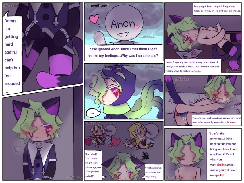 anon catboy cookie_run cookie_run:_tower_of_adventures green_hair horny_male jealous_male kohlrabi_cookie male masturbating obsession possession purple_eyes sex_toy sex_toy_in_ass turned_on windee y/n yandere