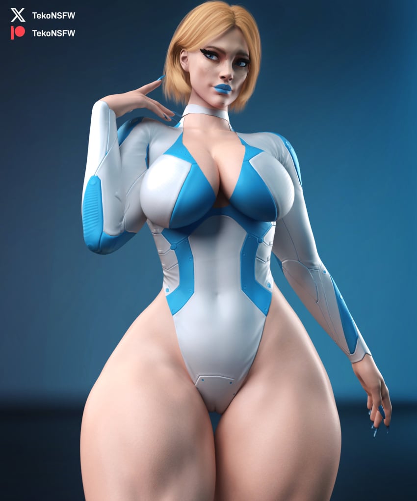 3d blonde_female blonde_hair blue_lipstick blue_nails bob_cut caucasian caucasian_female emma_frost emma_frost_(marvel_rivals) leotard marvel marvel_comics marvel_rivals muscular muscular_legs muscular_thighs tagme tekonsfw thick_thighs x-men