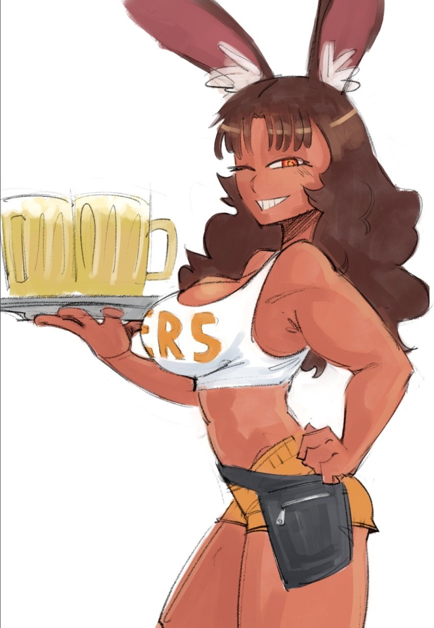 bunny_girl bunnyblasty dark-skinned_female dark_skin fanart female hooters hooters_uniform muscular muscular_female skuunk02 virtual_youtuber vtuber