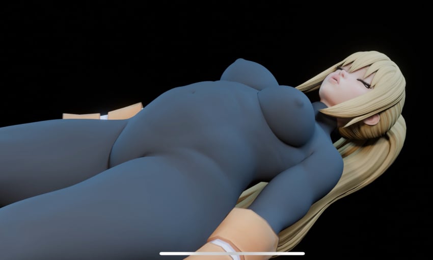 3d blonde_female bodysuit darkness_(konosuba) female female_focus female_only heperson human human_female human_only kono_subarashii_sekai_ni_shukufuku_wo! light-skinned_female light_skin pregnant sleeping solo solo_female thick wip