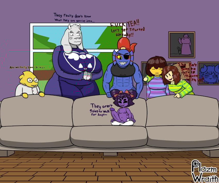 alphys anthro chara chara_(undertale) frisk furry futanari intersex muffet piper_perri_surrounded plazmwraith size_difference small_but_hung tagme toriel undertale undyne