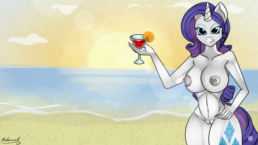 anthro areola big_breasts breasts equine erect_nipples female friendship_is_magic horn lactation malamol mammal milk my_little_pony nipples nude pussy rarity_(mlp) solo straight_hair unicorn