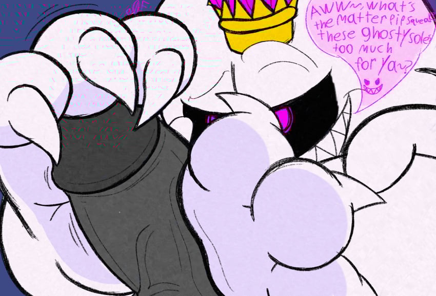 2boys anthro boo_(mario) claws dialogue feet foot_fetish foot_play footjob gay ghost hi_res king king_boo luigi&#039;s_mansion male male/male mario_(series) nintendo sex sharp_teeth shy_zangoose solo teasing teeth