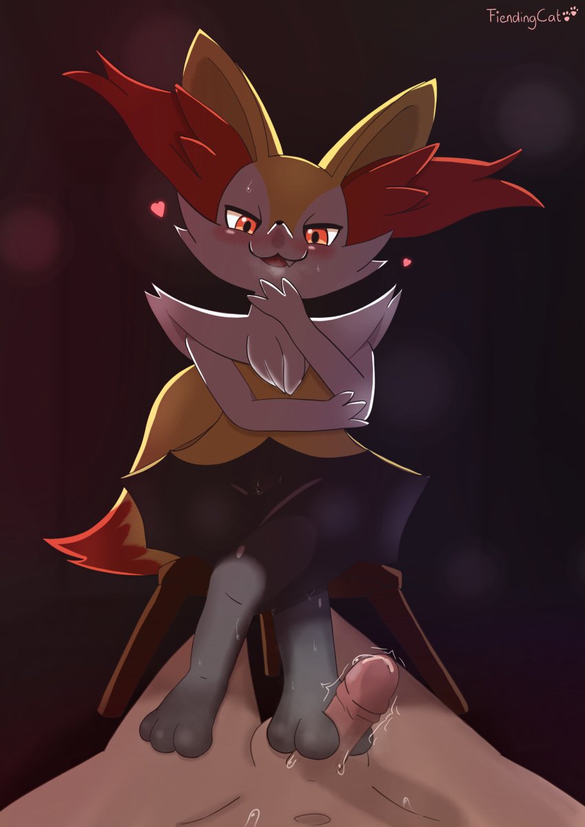 absurd_res anthro anthro_focus backlighting black_body black_fur blush bodily_fluids braixen breath canid crossed_legs dominant dominant_female dripping duo erection feet female female_focus fiendingcat first_person_view fluffy fluffy_tail foot_fetish foot_focus foot_play footjob fur generation_6_pokemon genital_fluids genitals glowing glowing_eyes grin grinning_at_viewer hi_res human_on_bottom inner_ear_fluff interspecies light lighting looking_at_viewer low-angle_view male male/female male_pov mammal multicolored_body multicolored_fur nintendo open_mouth penis pokemon pokemon_(species) pokephilia precum precum_drip red_eyes sex shaking smile smug snout sweat tail trembling tuft white_body white_fur yellow_body yellow_fur