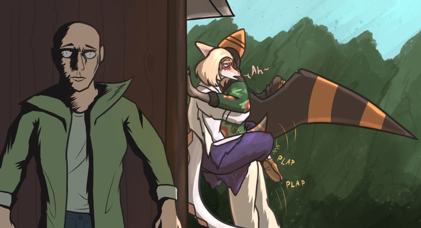 ambiguous_penetration anon_(snoot_game) anthro anthro_on_anthro anthro_penetrated anthro_penetrating anthro_penetrating_anthro bald biped blonde_hair blush bone_frill bottomwear brown_body brown_hair brown_scales caught_in_the_act cavemanon_studios closed_eyes clothed clothed_anthro clothed_female clothed_human clothed_male clothed_sex clothing colored day denim denim_bottomwear denim_clothing dinosaur eyewear female female_penetrated floral_print frill_(anatomy) from_front_position frown glasses goodbye_volcano_high green_clothing green_jacket green_shirt green_topwear group hadrosaurid hair hand_on_wall hi_res human interspecies jacket jeans long_tail looking_at_viewer looking_pleasured male male/female male_penetrating male_penetrating_female mammal markings medium_hair multicolored_body multicolored_scales naomi_(gvh) naser_(gvh) obscured_penetration open_clothing open_jacket open_mouth open_topwear orange_body orange_scales ornithischian ornithopod outside outside_sex pants parasaurolophus penetration plant plap_(sound) prehistoric_species pterodactylus pterosaur reptile scales scalie sex shirt short_hair short_tail snoot_game spiked_tail spikes spikes_(anatomy) standing standing_sex striped_markings stripes synthawk tail topwear torn_clothing tree trio two_tone_body two_tone_scales white_body white_scales wide_eyed wings