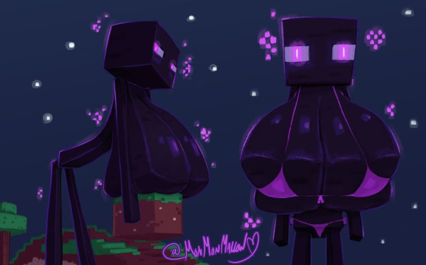 1girls artist_signature barely_contained big_breasts bikini breasts breasts_bigger_than_head bursting_breasts cleavage cleavage_overflow covered_nipples cubic_breasts dark_skin enderman enderwoman female glowing_eyes grass holding_object huge_breasts long_legs looking_at_viewer minecraft mojang monmonmallow night purple_eyes sagging_breasts sideboob softcore square_body square_breasts thin thin_waist tight_clothing top_heavy underboob