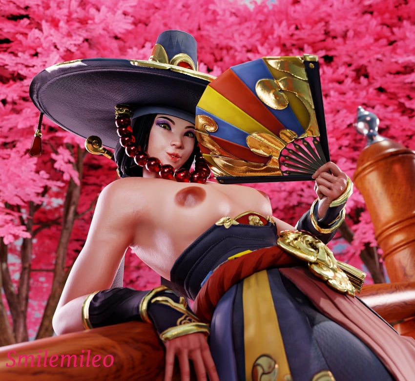 1girls 3d asian_mythology black_hair female female_only goddess hi-rez_studios korean_mythology light-skinned_female light_skin mythology princess_bari_(smite) smilemile0 smite solo topless