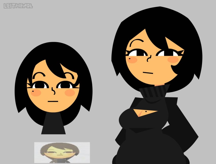 1girls arms_behind_back ava_(gazoogaloo) black_eyes black_hair black_turtleneck black_turtleneck_sweater blush breasts cleavage cleavage_cutout female gray_background grey_background large_breasts leithenol looking_at_viewer mii mole mole_on_breast mole_under_eye nintendo oc short_hair simple_background turtleneck