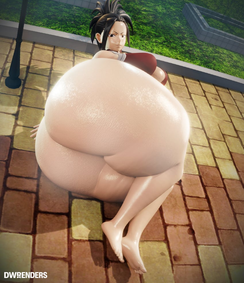 1girls 3d 3d_(artwork) ass black_hair clothed clothed_female dwrenders female female_only full_body huge_ass looking_at_viewer momo_yaoyorozu my_hero_academia partially_clothed solo solo_female