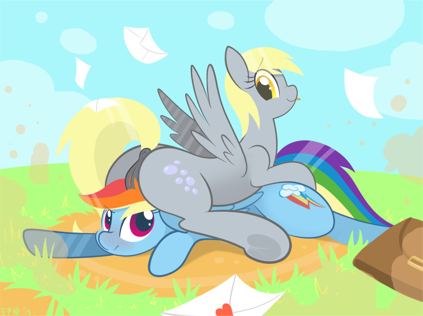 absurd_res animal_genitalia anus ass blonde_hair blush braddo cutie_mark derpy_hooves duo equine equine_pussy female feral friendship_is_magic furry grass hair hi_res hooves letter lying mammal multicolored_hair my_little_pony on_front on_top outside pegasus pussy rainbow_dash_(mlp) rainbow_hair smile tongue tongue_out wings yuri