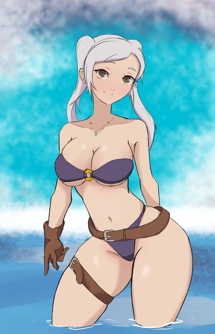 1girls alternate_costume bikini female fire_emblem fire_emblem_awakening fire_emblem_heroes gloves in2naps nintendo o-ring_bikini official_alternate_costume purple_bikini purple_swimsuit robin_(female)_(summer)_(fire_emblem) robin_(fire_emblem) robin_(fire_emblem)_(female) solo swimsuit thick_thighs thigh_strap twintails wide_hips