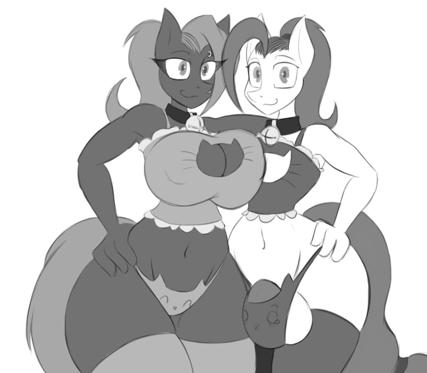 2015 anthro balls bell breasts brother brother_and_sister bulge cleavage clothed clothing collar crossdressing duo equine fan_character female hand_on_hip jay_(oc) jrvanesbroek legwear male mammal monochrome my_little_pony nipple_bulge panties penis piercing ponytail sibling sister stockings thong tied_hair underwear wide_hips