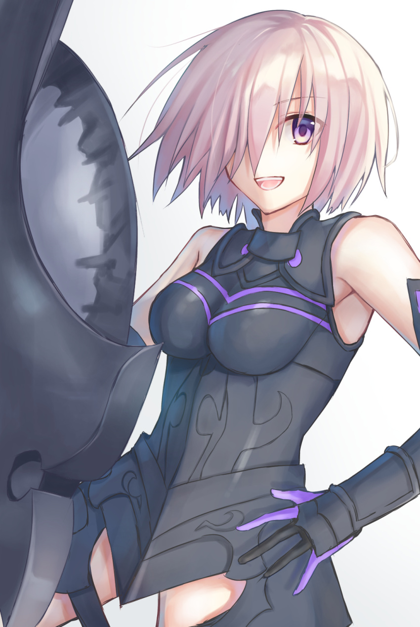 1girls armor artist_request black_armor breasts female mash_kyrielight medium_breasts pink_hair purple_armor purple_eyes skinny skinny_female skinny_girl solo thin thin_female thin_waist white_background