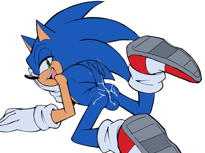 after_sex anthro ass balls blue_body bodily_fluids clothing cum cum_in_ass cum_inside eulipotyphlan footwear gay gay_anal genital_fluids genitals gloves green_eyes handwear hedgehog hi_res looking_back lying male mammal on_front sega shoes smile solo somedivs sonic_(series) sonic_the_hedgehog sonic_the_hedgehog_(series) tail tail_motion tailwag