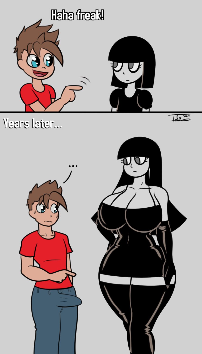 age_progression big_breasts big_thighs bigger_female breasts_bigger_than_head comic erection goth goth_girl gothic haha_uma_esquisita huge_breasts huge_thighs humor leather leather_clothing milf size_difference thick_thighs thighs tohilewd wide_hips