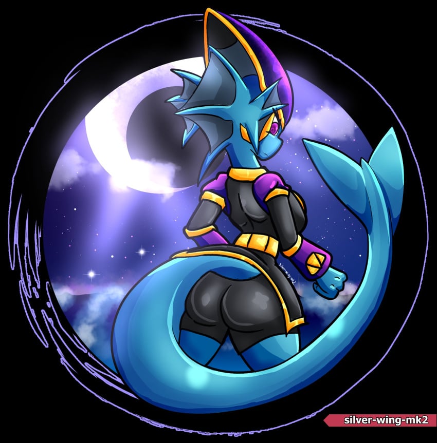 anthro aquatic_dragon dragon female freedom_planet freedom_planet_2 looking_at_viewer looking_back looking_back_at_viewer merga silver-wing-mk2 video_games water_dragon