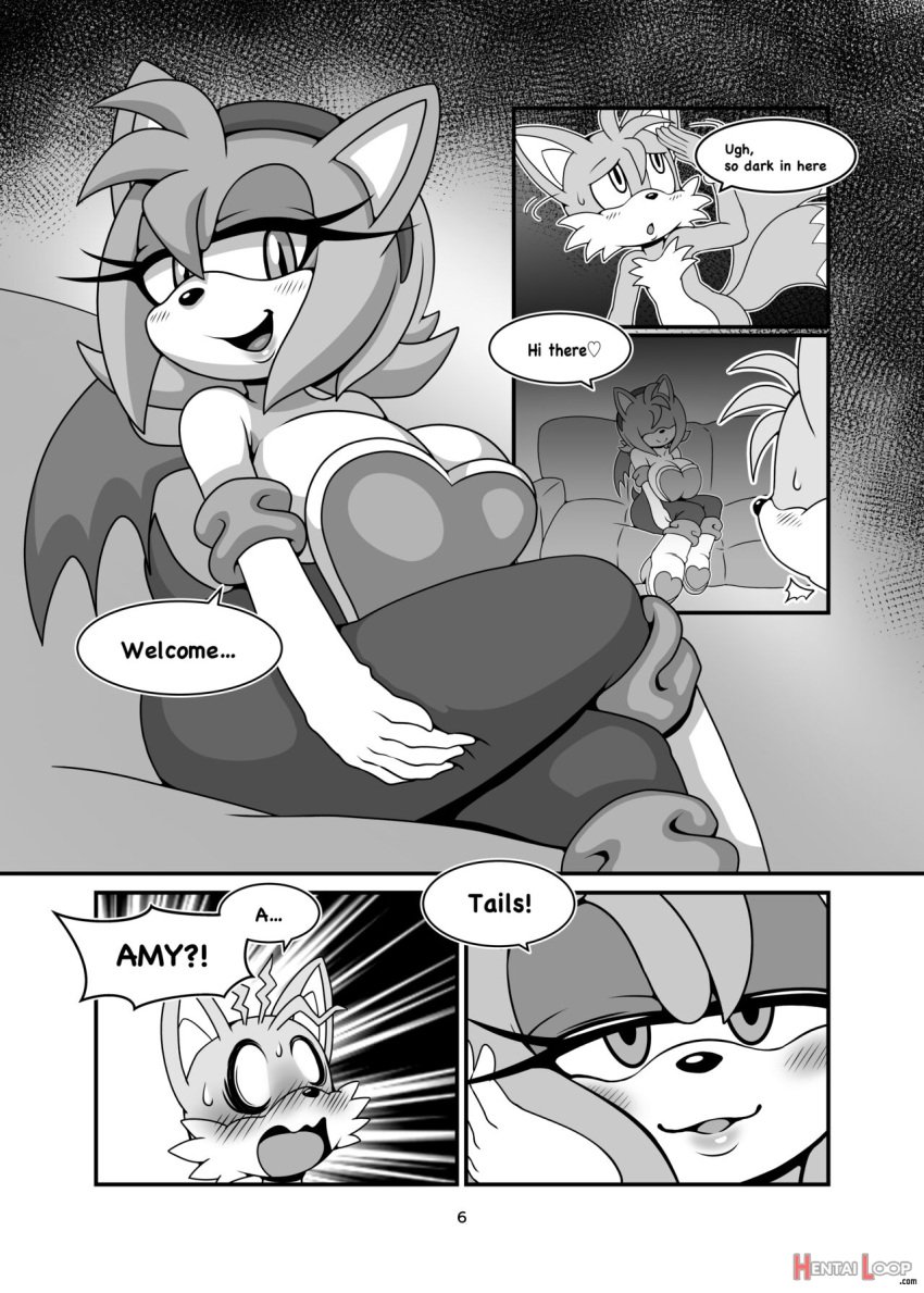 1boy 1boy1girl 1girls age_difference amy_rose amy_the_bat anthro bedroom_eyes big_breasts blush comic dialogue english_text fox hedgehog huge_breasts imminent_sex large_breasts michiyoshi older_female rouge_the_bat rouge_the_bat_(cosplay) sega sonic_(series) sonic_the_hedgehog_(series) speech_bubble spoken_heart sweat sweatdrop tagme tails tails_the_fox text voluptuous voluptuous_female younger_male