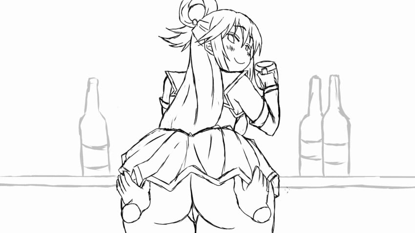 1girls animated anus aqua_(konosuba) ass female female_only kono_subarashii_sekai_ni_shukufuku_wo! line_art mandio_art no_panties pussy sketch smile spread_anus spreading vagina