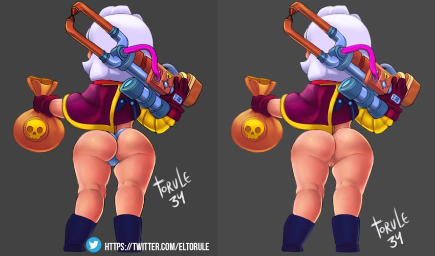 (handy) anus ass ass_focus back bag bandit bare_thighs belle_(brawl_stars) big_ass big_butt bottomless brawl_stars casual clothed clothing comparing female female_focus female_only firearm from_behind full_body gilf gold gun half-dressed light-skinned_female light_skin mature_female milf no_panties old old_woman outerwear pale_skin panties partially_clothed poncho prosthetic prosthetic_arm pussy rear_view simple_background solo solo_female solo_focus standing torule34 watermark weapon white_hair white_panties