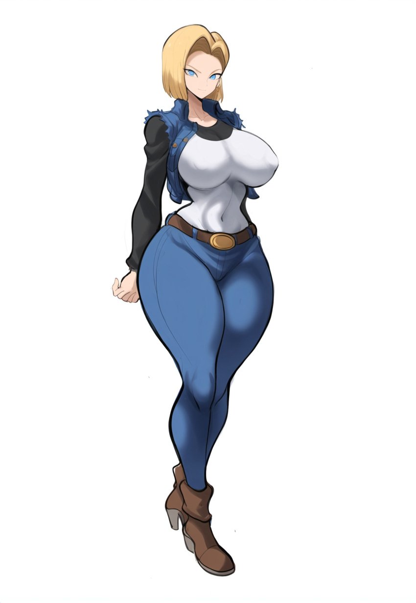 ai_generated android_18 android_girl big_breasts dragon_ball dragon_ball_super dragon_ball_z female female_focus full_body mullon novelai redesign robot robot_girl simple_background solo