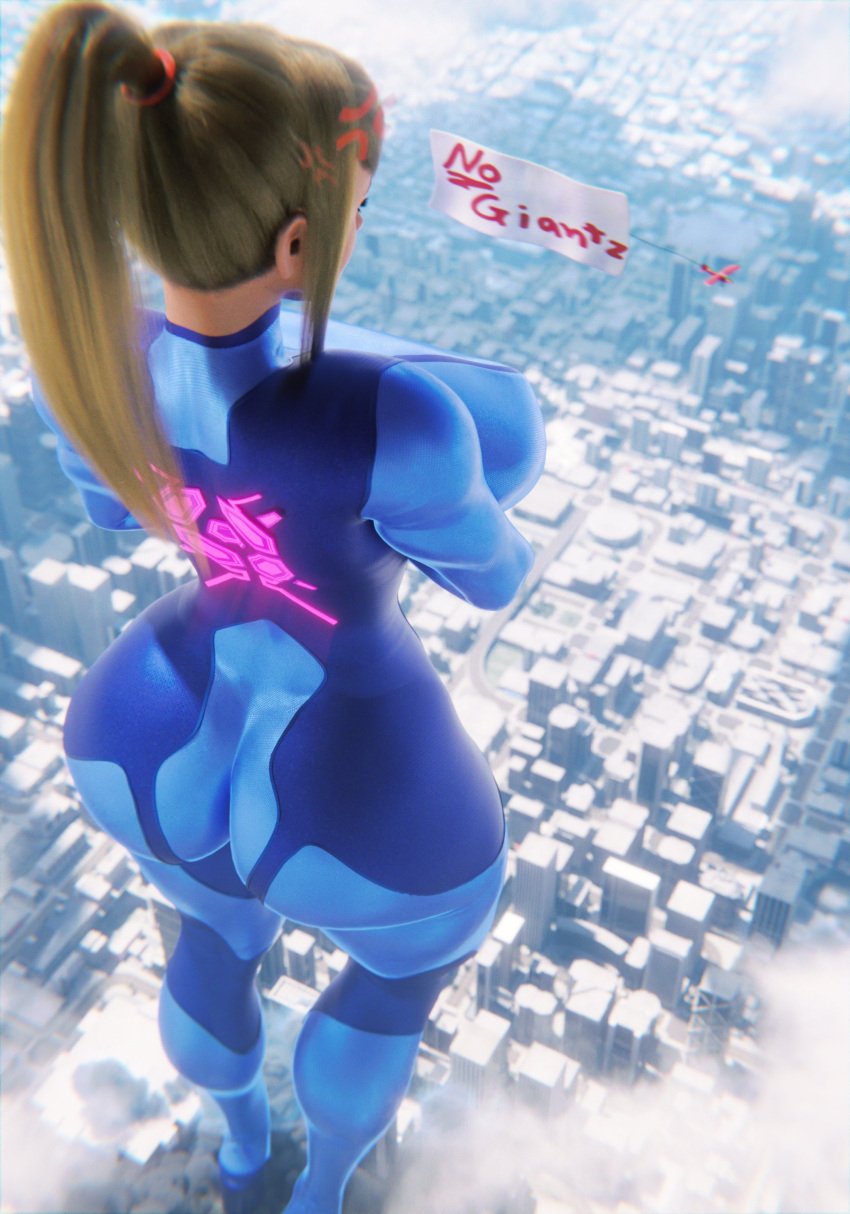 1girls 3d 3d_(artwork) airplane ass behind_view big_ass big_breasts big_butt blonde_female blonde_hair bottopbot2 breasts clothed clothed_female female female_focus female_only from_behind from_behind_position giantess giga_giantess light-skinned_female light_skin metroid nintendo plane samus_aran