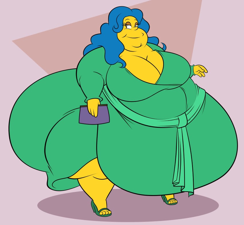 1girls 20th_century_fox 20th_century_studios bathrobe belly big_belly big_butt blue_hair breasts cleavage clothing enormous_belly fat fat_ass fat_belly fat_woman female gigantic_belly hair_blue human large_belly loose_hair marge_simpson morbidly_obese morbidly_obese_female obese obese_female overweight overweight_female the_simpsons tubbytoon