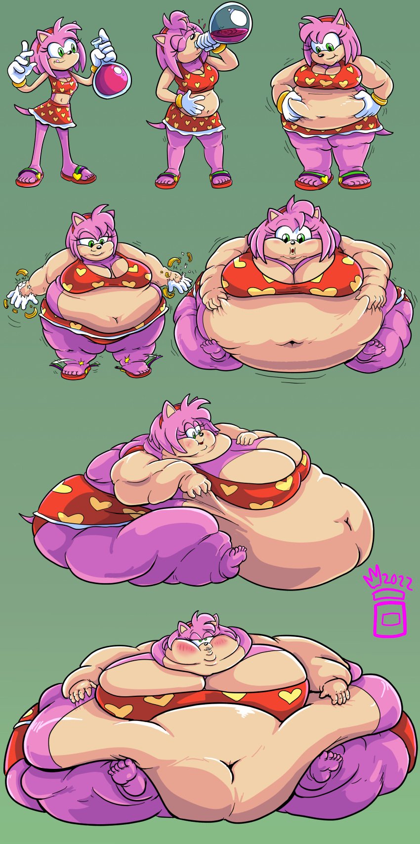 1girls amy_rose anthro ass belly bikini bikini_skirt bikini_top bracelet breasts cleavage drinking_potion fat fat_arms fat_ass fat_face female female_focus female_only furry gloves green_eyes hedgehog hedgehog_humanoid hips hyper hyper_ass hyper_breasts immobile immobilization large_ass large_breasts morbidly_obese morbidly_obese_female obese obese_female overweight overweight_female pink_fur pink_hair potion potion_bottle royaljellysandwich sandals sega sequence sonic_(series) sonic_the_hedgehog_(series) stomach thick_thighs thighs weight_gain wide_hips