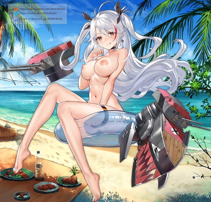 azur_lane breasts mofumochii nude_filter pointy_chin prinz_eugen_(azur_lane) white_hair