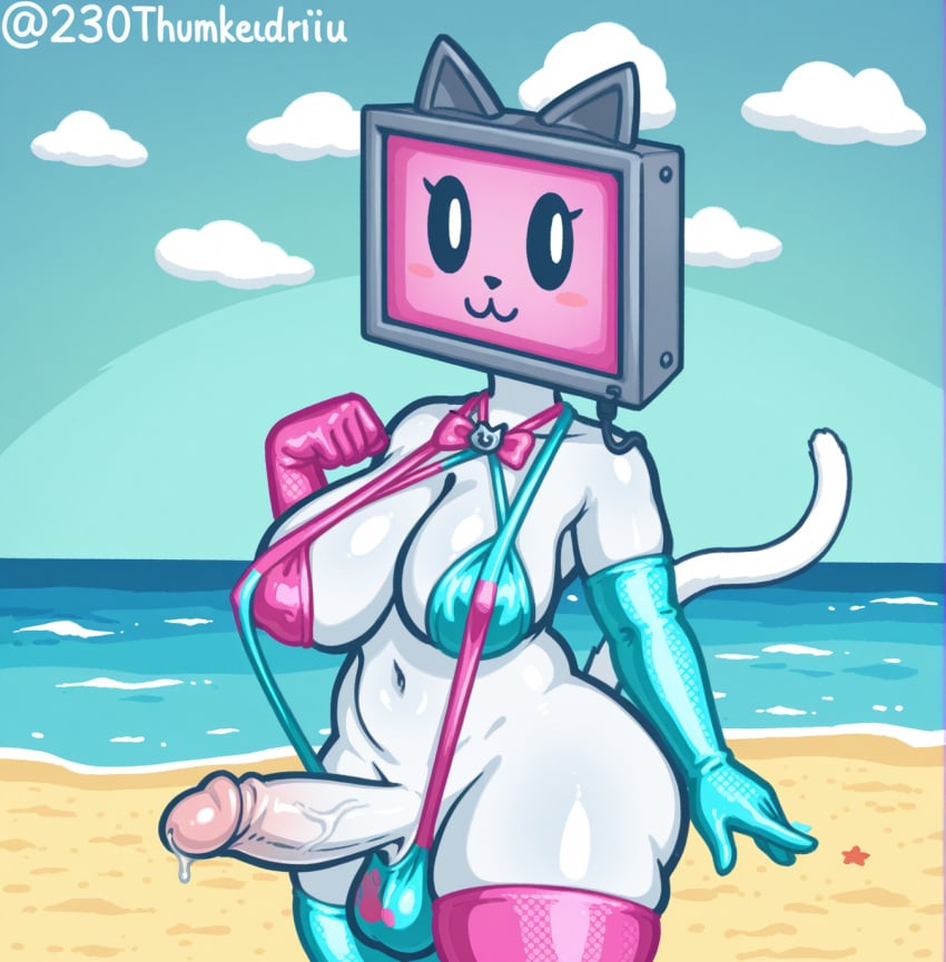 1futa ai_art ai_assisted ai_generated alternate_version_available beach bikini bun cat_ears cat_tail cat_tv_woman cat_tv_woman_(artist) clothed clothing cute edited_ai edited_by_uploader futa_only futanari handkerchief intersex juice medium_penis mostly_nude oc original original_character penis pixai reference_image reference_image_at_source screen_face semen shaded sling_bikini solo source tv_head