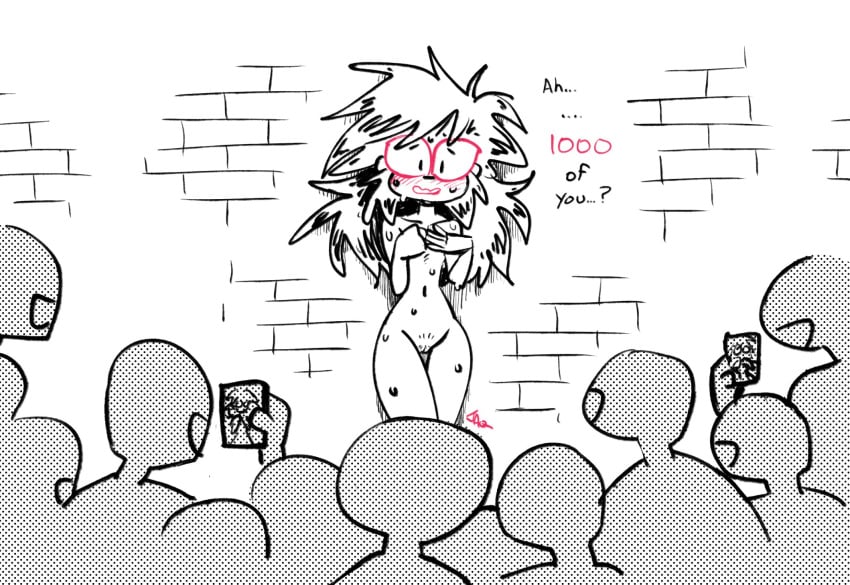 1girls covering crowd embarrassed female jaqqqln nude pubic_hair pussy tagme