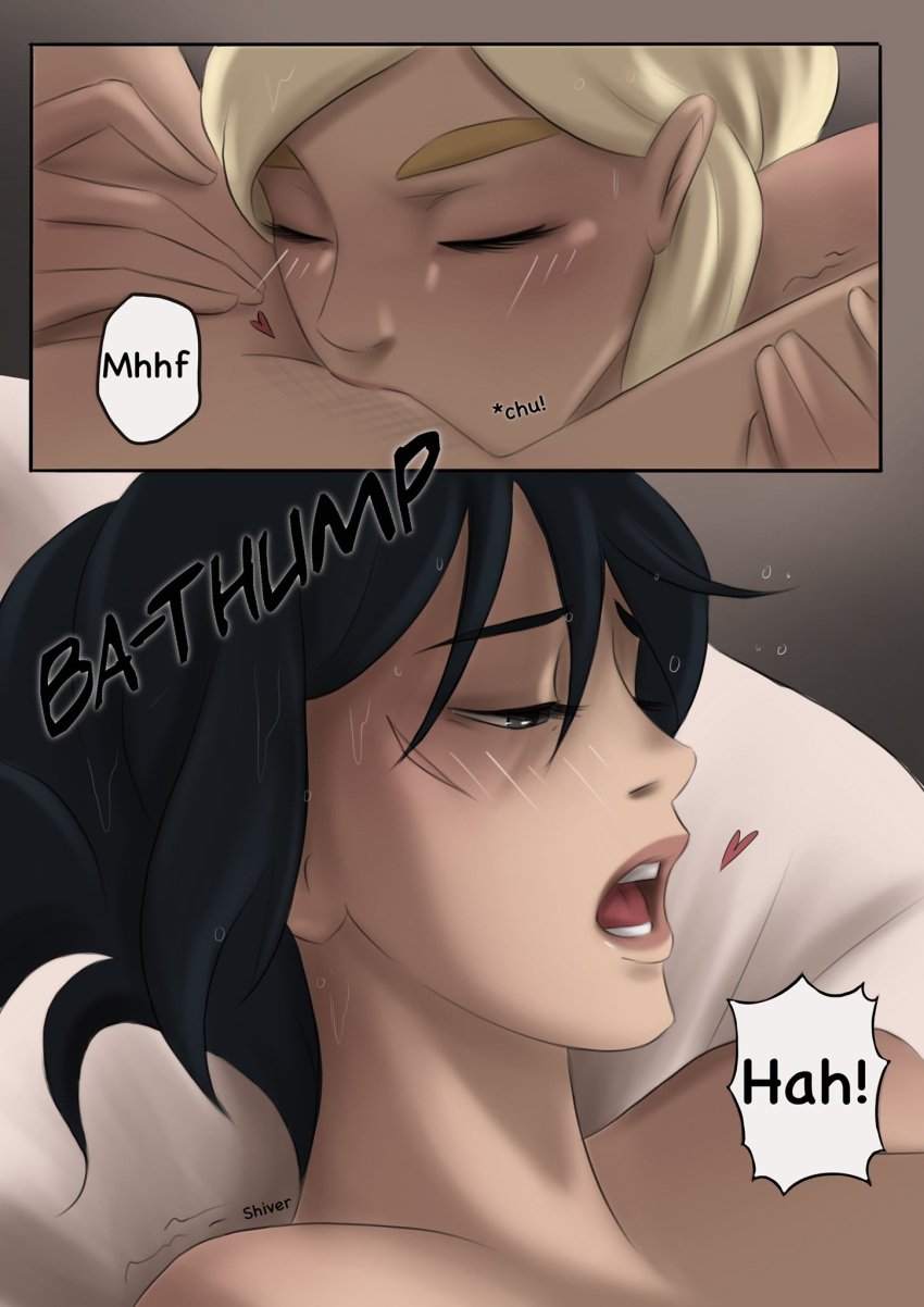2girls asian asian_female attack_on_titan bed blonde_female blonde_hair blonde_hair blush blush christa_lenz clitoral_stimulation closing_eyes comic comic_page cunnilingus deep_cunnilingus drunk female female_only historia_reiss lying lying_down lying_on_back lying_on_bed mikasa_ackerman nude nude_female okonomiyaky shingeki_no_kyojin shivering speech_bubble speech_bubbles sucking_clitoris wet_hair yuri yuri
