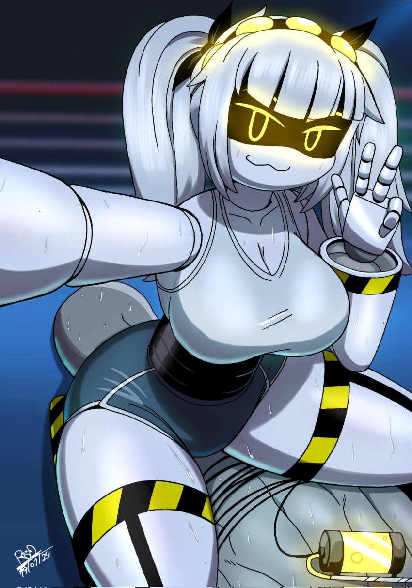1boy 1boy1girl 1girls anon anonymous_male bald_male big_ass big_breasts big_butt boxing_ring breasts cleavage faceless_male facesitting female femdom glitch_productions holding_camera j_(murder_drones) male male/female murder_drones peace_sign pinned_down robot robot_girl rod_akihiro selfie sweating sweating_female sweating_male tail_grab thick_thighs tied_up tied_up_male twintails white_hair wide_hips yellow_eyes